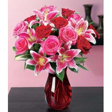 Red and Pink Stargazer in a Vase