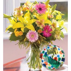 Flowers in a Bouquet with a Mylar Balloon