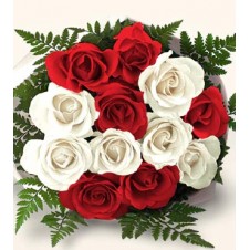 One dozen Red & White Mix Roses in a Bouquet