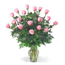 2 dozen Pink Roses in a Glass Vase