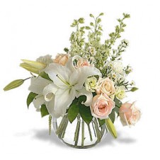 Nice Presentation Of Star Gazer Lilies With Roses