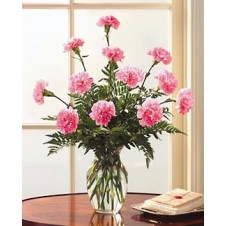 10 pcs Pink Carnations in a Vase