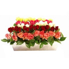 Layered Multicolored Roses in a Basket