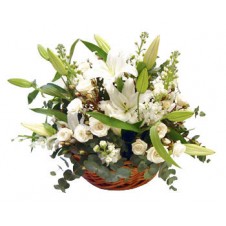 White Roses and Lilies in a Basket