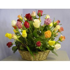 Two Dozen Multicolored Roses in a Basket 2