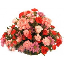 Round Arrangement full of Carnations and Roses Basket