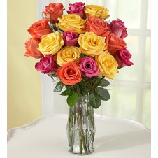 18 Assorted Roses in a Vase