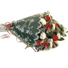 Bouquet of Red Roses and White Carnations