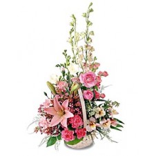 A Basket of White and pink Flowers