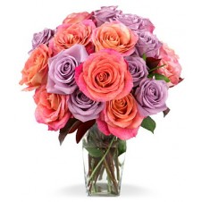 Orange and Purple Roses in a Vase