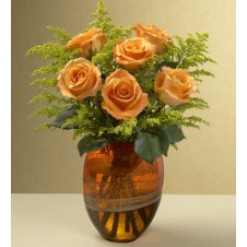 6pcs Orange Roses in a Vase