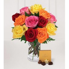 Multicolored Roses in a Vase