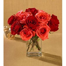Red and Orange Roses in a Vase