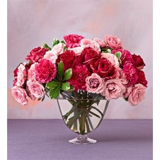 Pink and Red Carnations in a Glass Vase