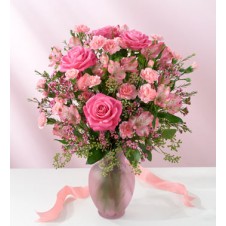 Mixed Pink Flowers in a Vase