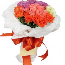 2 Dozen of Mixed Pink, Purple*, Orange & White Roses in a Bouquet