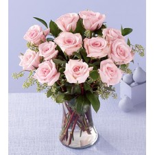 One dozen Pink Roses in a Vase 3