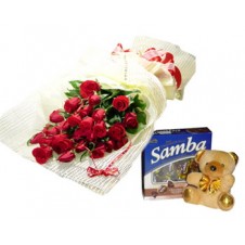 Promo Combo 24 Red Roses Bouquet with Box of Chocolates and Teddy Bear