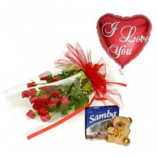 Promo Combo 12 Red Roses Bouquet with Box of Chocolate and Mini Teddy Bear and Heart Shape Balloon