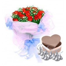 12 Red Roses Bouquet with Hersheys Kisses