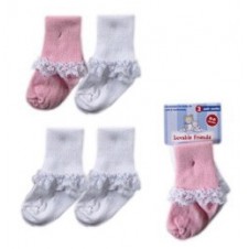 2 Pairs Baby Socks with Lace Cuffs