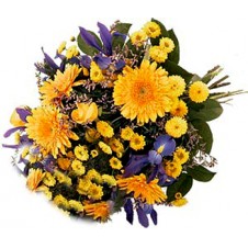 Yellow and Blue Tones, Featuring Roses, Gerbera, Chrysanthemums and Iris