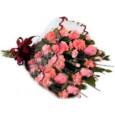 Nice Wrapped Bouquet Of Pink Roses And Carnations