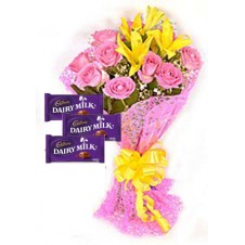 Blissful Bouquet with 3 Cadbury Chocolate 