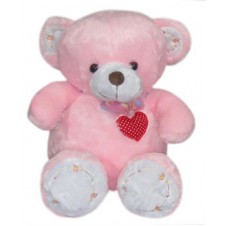 Pink Bear with Ribbon & Heart Embroidery